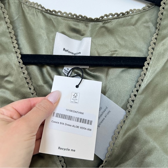 Reformation Cassie Silk Midi Dress in Aloe Vera Green - Picture 6 of 6